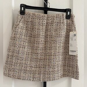 Chic Tweed Mini Skirt - Cream and Brown